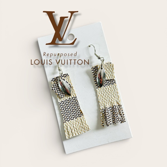 Louis Vuitton Jewelry - Louis Vuitton upcycled Damier Azur Y2K authentic material fringe dangle earrings